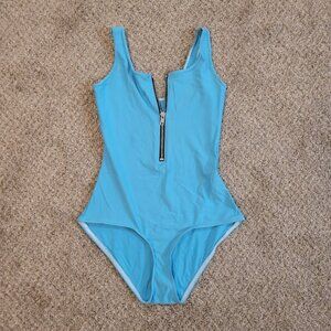 Blackmilk Matte Blue Zip Up Bodysuit - EUC